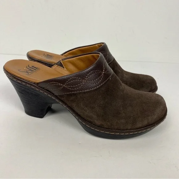 Sofft leather suede slip on heeled mules Minimalist, capsule wardrobe - Picture 1 of 6